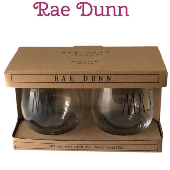 NWT Rae Dunn Mr. and Mrs. Stemless Wine Glasses Set Of 2 - Picture 2 of 2